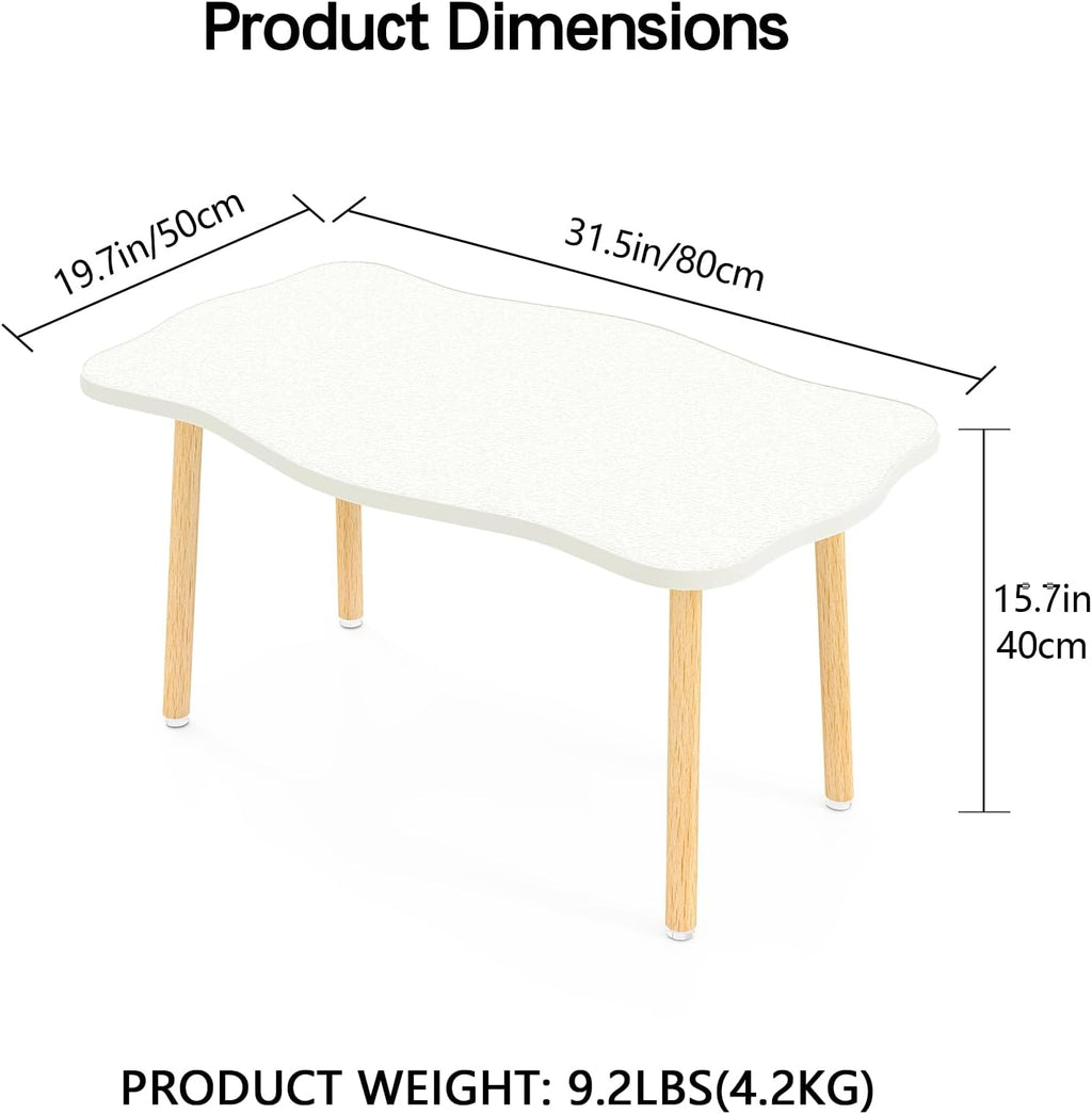 Cookie Coffee Table Low Table with 4 Solid Wood Sturdy Legs, Floor Table Desk for Sitting on The Floor, Storage and Living Room Furniture (White)