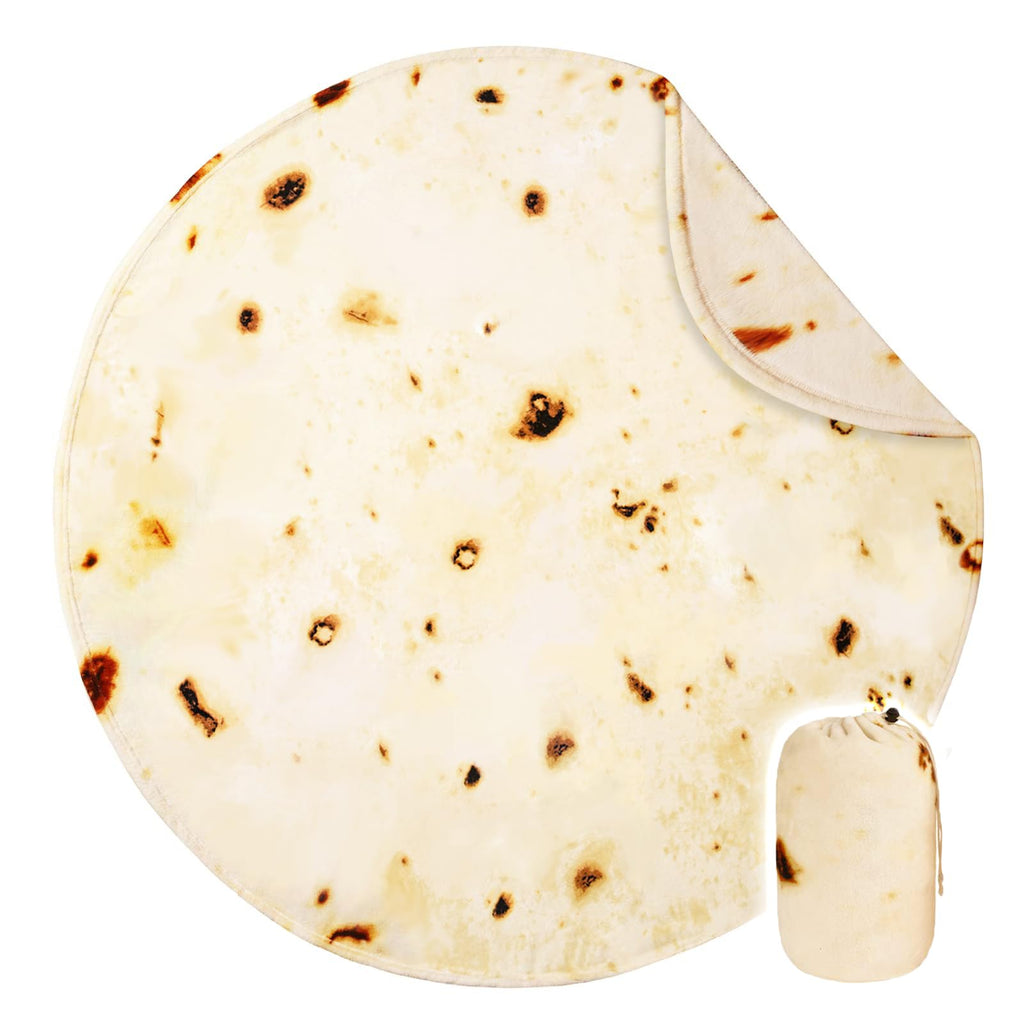 Bnuitland Burritos Tortilla Throw Blanket, 300GSM Double Sided Giant Funny Gift with Pouch, Realistic Super Soft Novelty Taco Swaddle Food Blanket for Baby/Kids and Pets Wrap