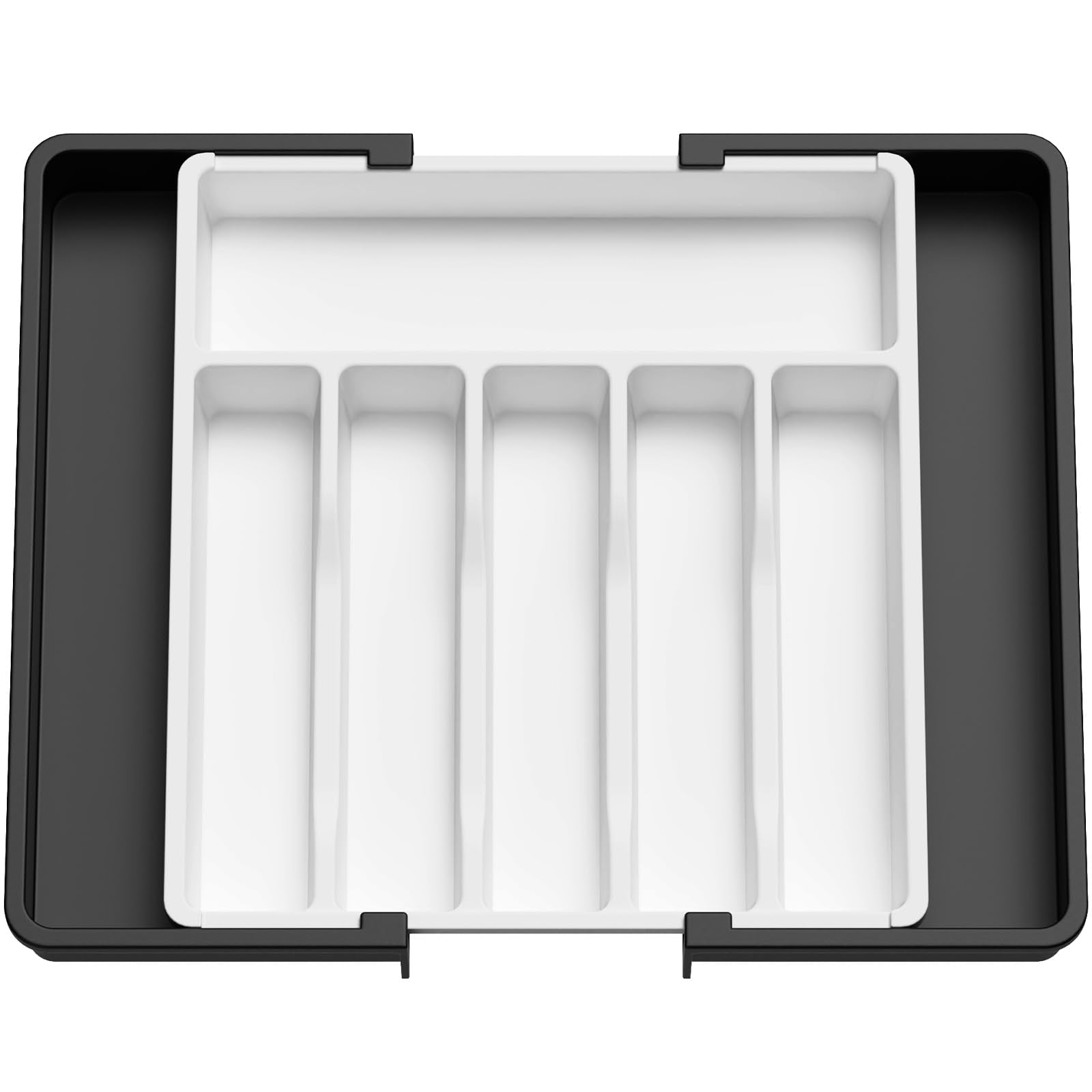 Lifewit Silverware Drawer Organizer, Expandable Utensil Tray for Kitchen, BPA Free Flatware and Cutlery Holder, Adjustable Plastic Storage for Spoons Forks Knives, 8.5-14 x 12", Black