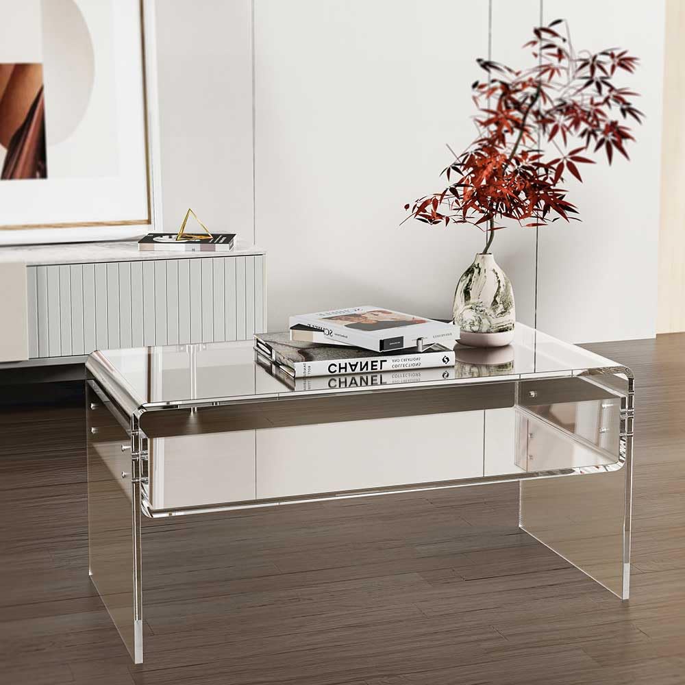 32inch Premium Clear Acrylic Rectangle Coffee Table for Living Room,Mid Century Transparent Waterfall Lowtea Table, Middle Size Table (32"x16"x16") Fit for 2 Seat Sofa