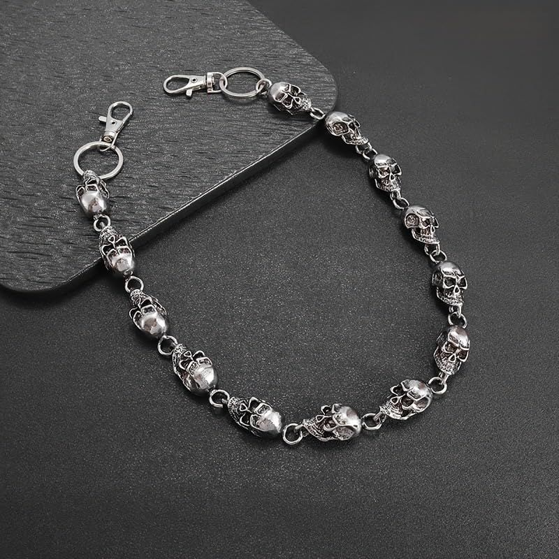 Chaîne de portefeuille Ikacvb Punk lourde avec crâne, chaîne de pantalon pour hommes, chaînes de motard cool, chaînes antivol pour portefeuille, cadeaux pour hommes, accessoires gothiques avec crâne, petits cadeaux pour hommes