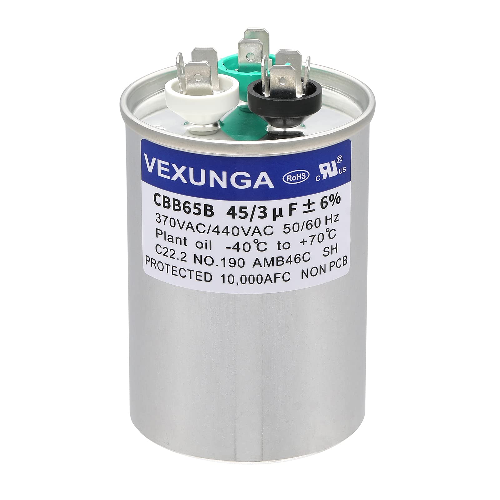 45/5 uF 45+5 MFD 370V or 440V Dual Run Start Round A/C Capacitor 45 5 uF 370 440 Volt VAC CBB65B Air Conditioner Capacitors for AC Unit Fan Motor Start or Heat Pump or Condenser Straight Cool