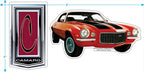 Chevy Camaro Vintage Car Logo GM, T Shirt & Stickers Orange