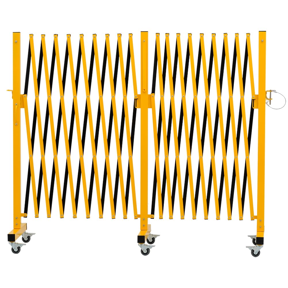 GYMTIME Expandable Barricade, Metal Safety Barrier with Casters, Mobile Folding Security Gate, 11 FT, Adjustable Traffic Temporary Fence for Warehouse Shopping Mall