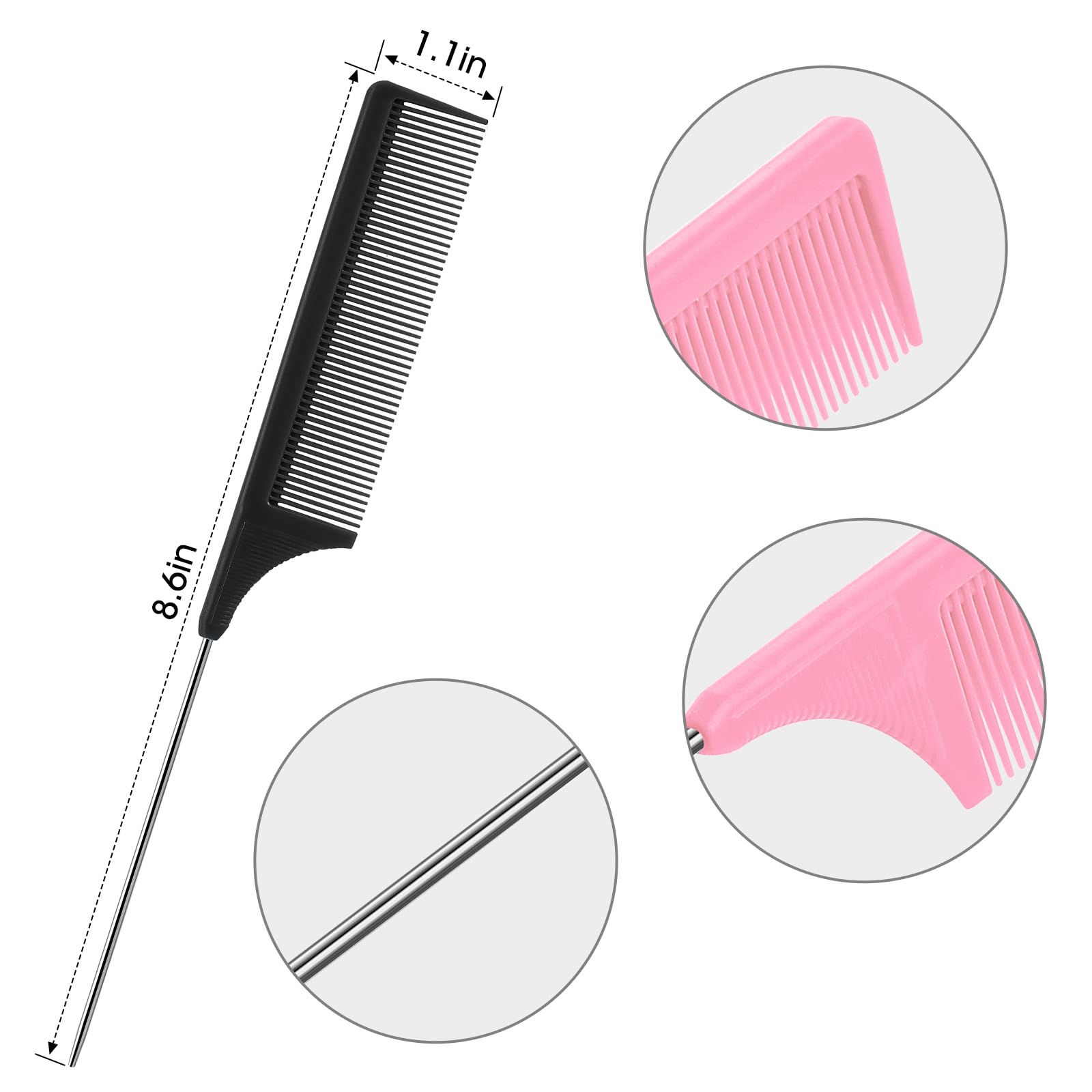 Trati Rat Tail Comb Set, 3Pcs Carbon Fiber Hair Combs for Salon, Hair Styling, Parting, Back Combing, Post Styling and Hair Coloring, Purple|Black|Pink, Lightweight and Durable, Hair Combs for Women