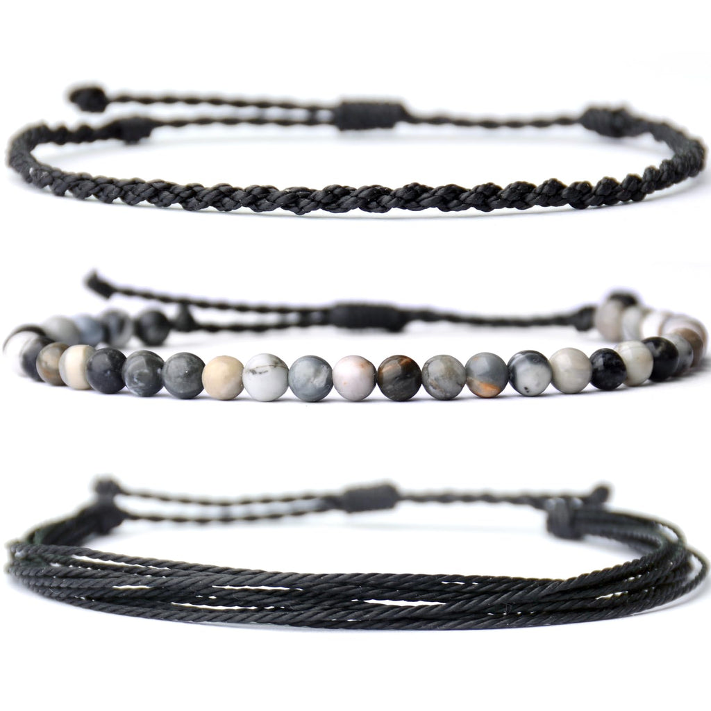 Handmade Natural Stone Beaded Healing Bracelet Gift for Men Adjustable Rope String Bracelet (Lava Rock, Adjustable)