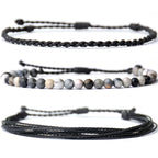 Handmade Natural Stone Beaded Healing Bracelet Gift for Men Adjustable Rope String Bracelet (Lava Rock, Adjustable)