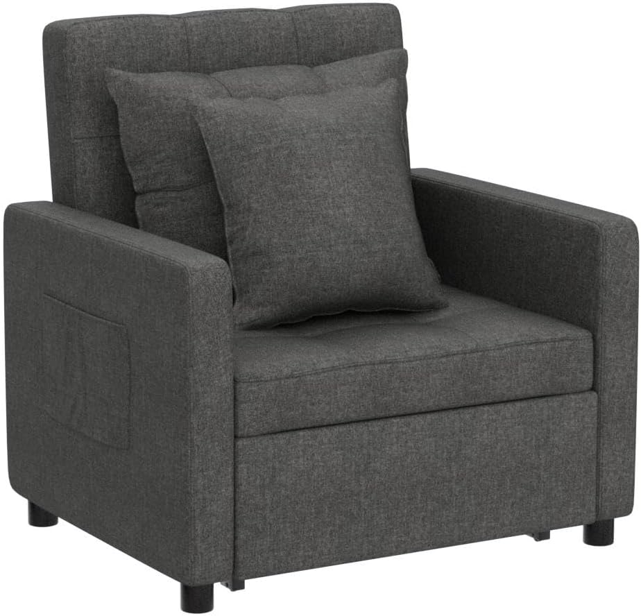 XSPRACER [Updated Convertible Chair Bed, Sleeper Sofa 3 in 1, Stepless Adjustable Backrest,Armchair, Sofa, Bed, Linen, Dark Gray, Single One