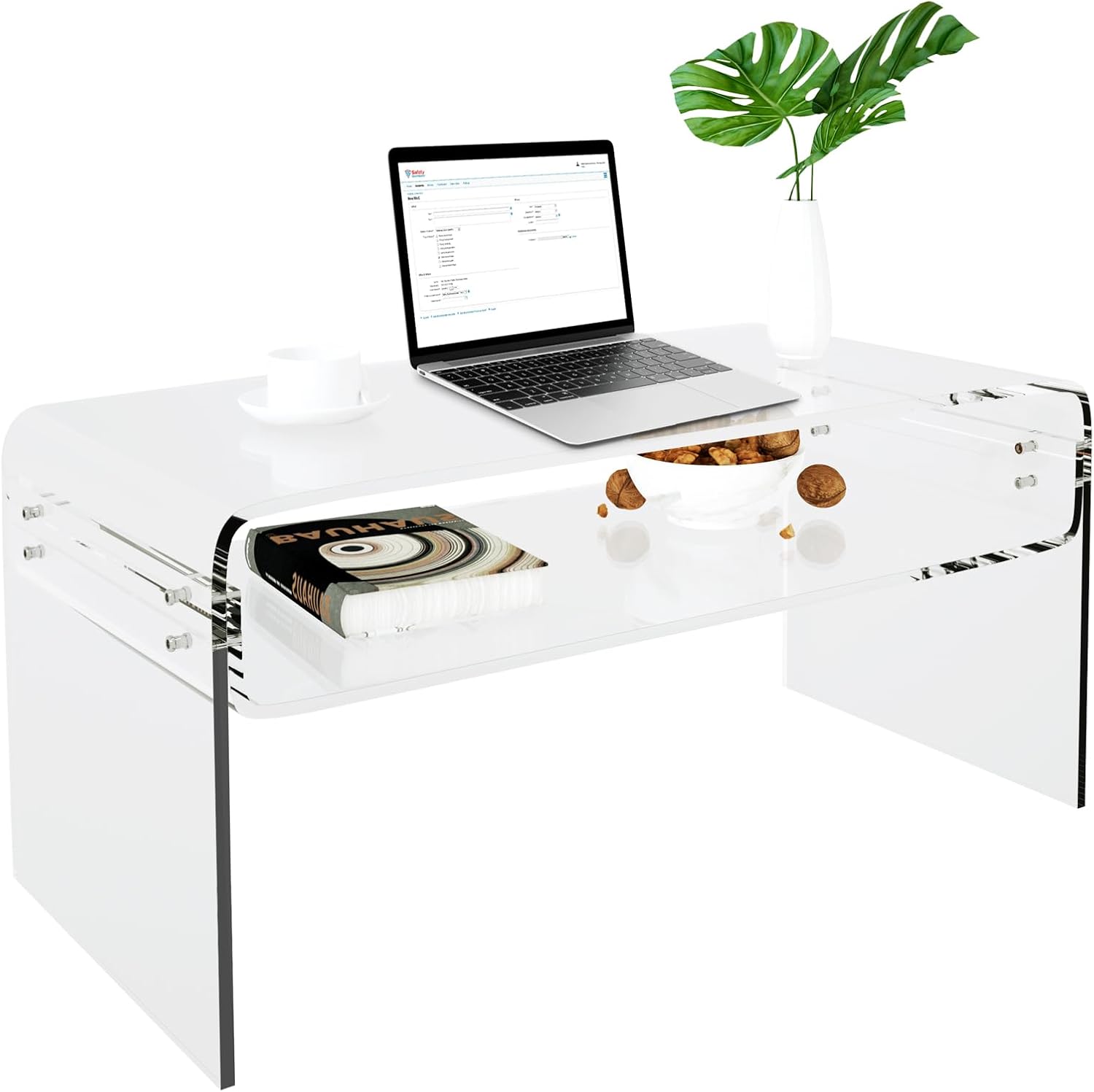 Acrylic Coffee Table, 31.5" Clear Coffee Table with Storage Shelf, Rectangle Centre Table, Modern Coffee Table for Living Room, Office，31.5" L x 15.8" W x 15" H