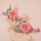Weslymoo Dusty Pink Rose Wrist Corsage and Boutonniere Set Artificial Prom Flower Corsage Wristlet Band Bracelet and Boutonniere for Men Wedding Accessories Prom Stuff Decorations