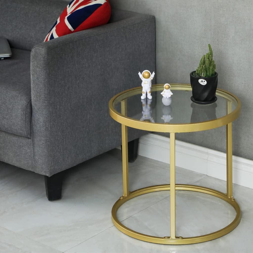 Gold Nesting Coffee Table Set of 2, Small Glass Nesting Tables for Living Room Bedroom, Accent Tea Table with Metal Frame