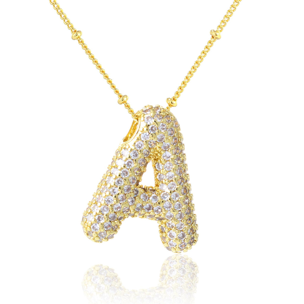 KELMALL Kubischer Zirkonia Blasen-Anfangsbuchstaben-Halskette für Frauen - Elegante goldbeschichtete A-Z Alphabet Namensanhänger-Halskette mit Strass - Personalisierte Geschenk