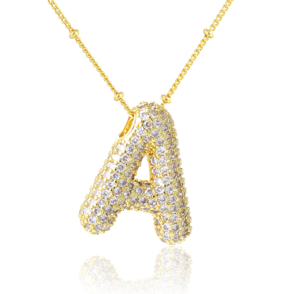 KELMALL Kubischer Zirkonia Blasen-Anfangsbuchstaben-Halskette für Frauen - Elegante goldbeschichtete A-Z Alphabet Namensanhänger-Halskette mit Strass - Personalisierte Geschenk