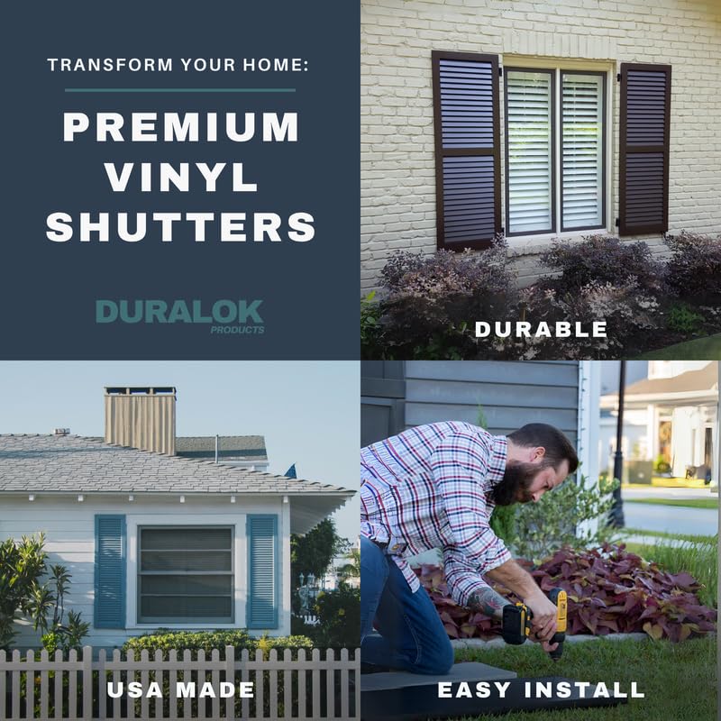 Duralok Vinyl Exterior Shutters | One Pair | Joined Board and Batten Five Vertical Boards Window Shutters | 17.5" x 64" | Primed/Paintable | Simple Installation + Hardware Included | Made in The US