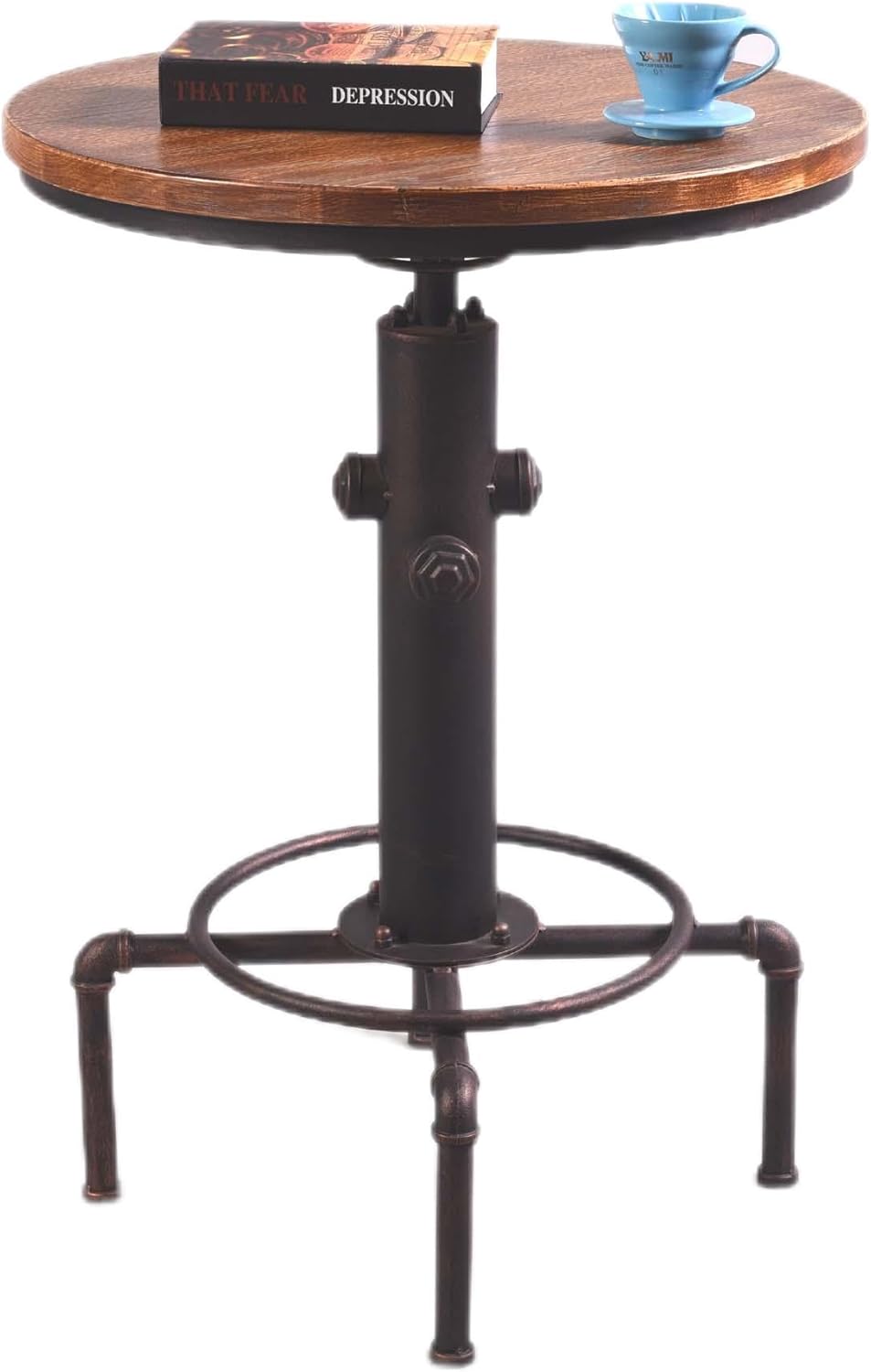 Topower Industrial Bar Table 31.5-41.3" Adjustable Pub Table Kitchen Dining Coffee Bistro Table (Bronze)