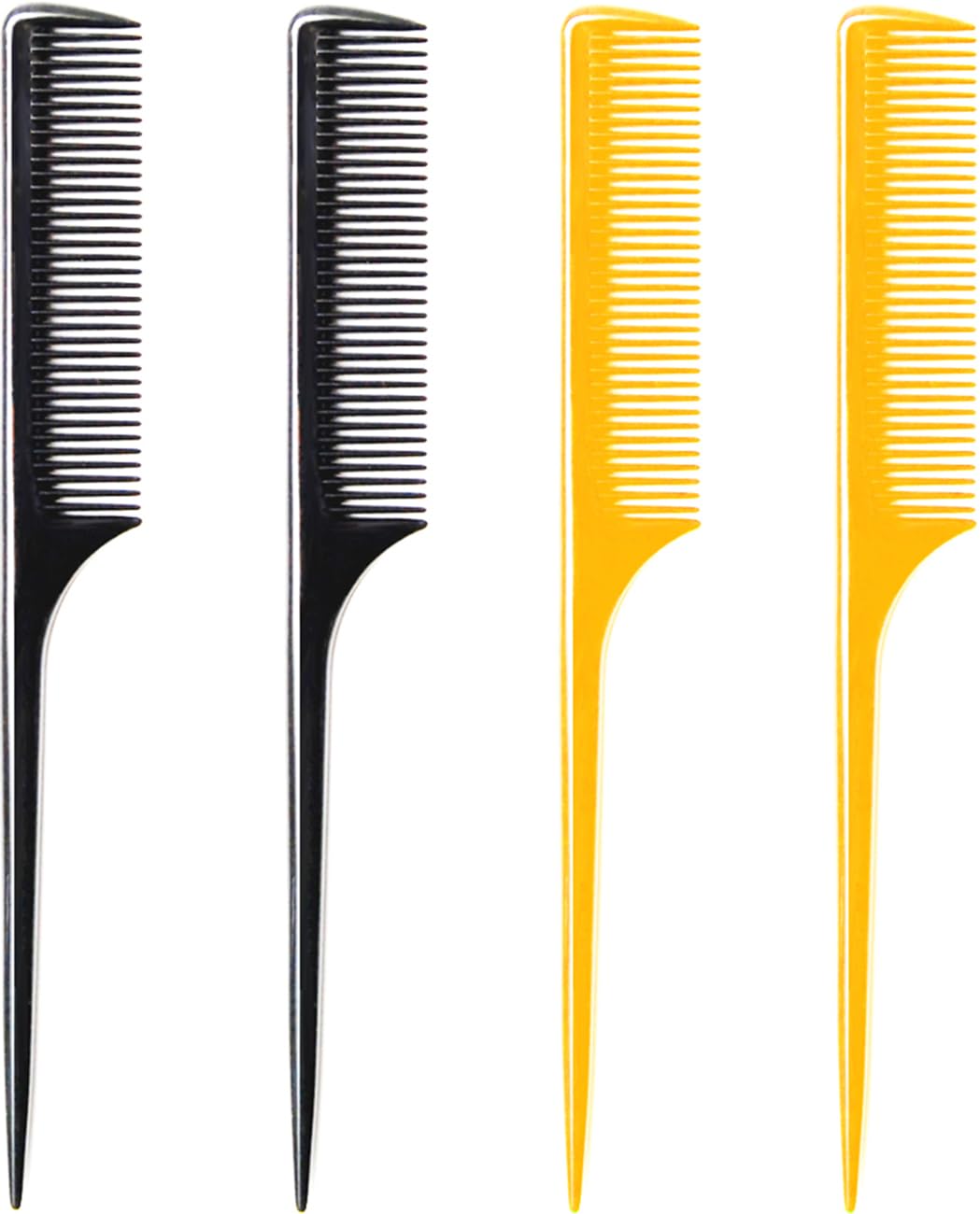 LUXXII (4 Pack) 9.25" Sturdy Rat Tail Comb Fine-tooth Hair Combs with Thin and Long Handle (Black and Brown)