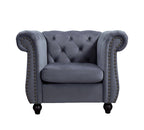 Container Furniture Velvet Chesterfield Couch, Button-Tufted Backrest, Rolled Arms, High-Density Foam with Spring Support, Elegant Accent Piece, Sofa, Dark Blue
