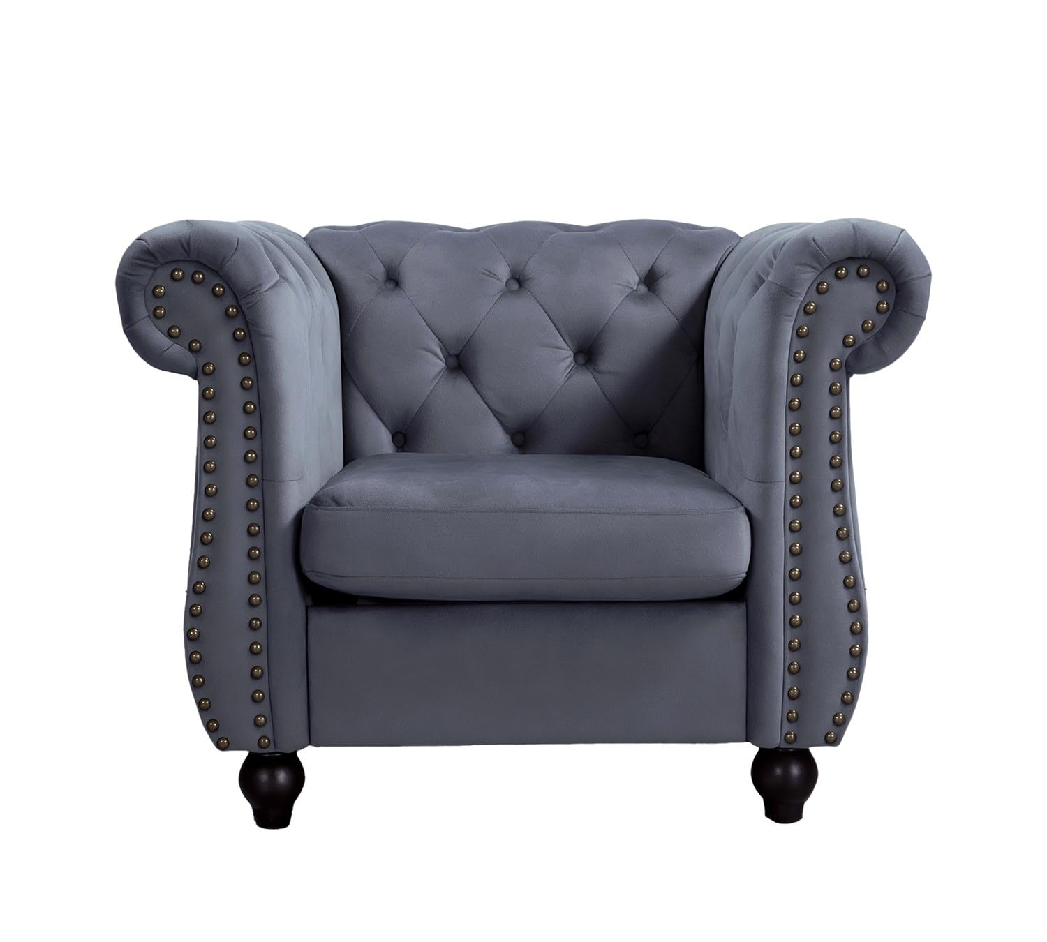 Container Furniture Velvet Chesterfield Couch, Button-Tufted Backrest, Rolled Arms, High-Density Foam with Spring Support, Elegant Accent Piece, Sofa, Dark Blue