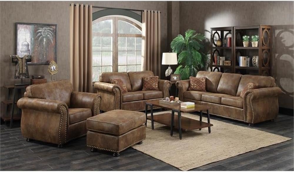 Hawthorne Collections Rolled Arm Transitional Leather Sofa in Brown