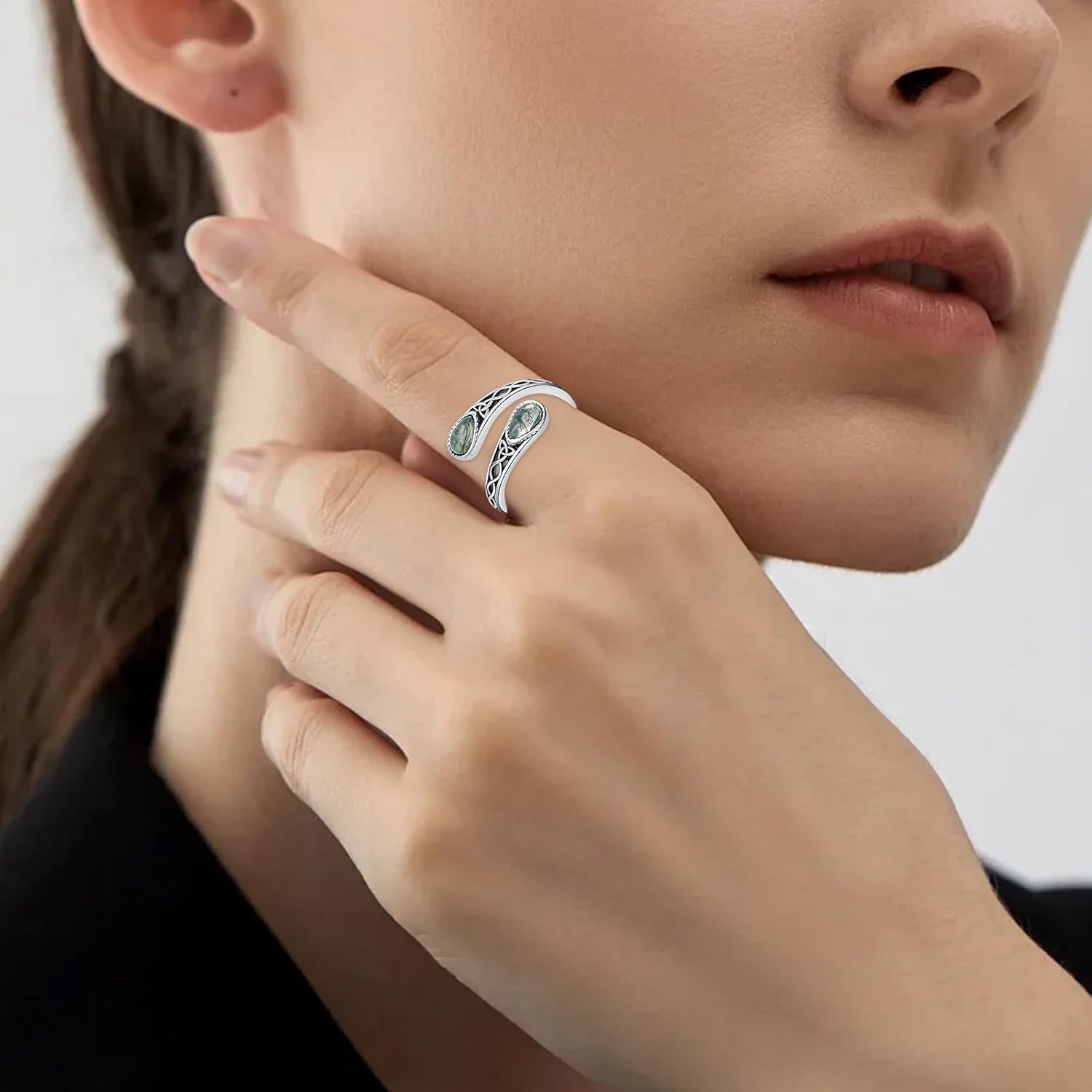 925 Sterling Silver Rings for Women Moss Agate/Turquoise/Just Breathe/Evil Eye Rings Gift for Christmas Mother's Day Valentine's Day