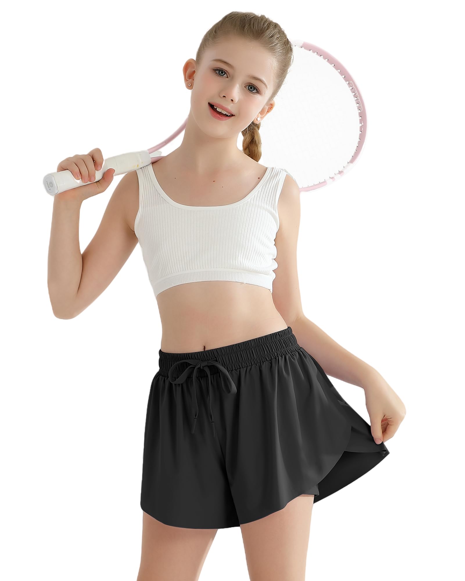 Girls Flowy Shorts Girls Black Shorts Quick Dry Girl Running Short 2 in 1 Kids Skirts Drawstring Butterfly Short Girl 10-12