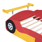 Bellemave Full Size Race Car Bed for Kids,Wood Car-Shaped Platform Bed with Storage Shelves,Car Bed Full with Wheels for Boys,Girls,(Full,Red)