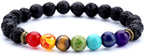 Hamoery Men Women 8mm Lava Rock 7 Chakra Beads Chakra Bracelet Braided Rope Natural Stone Yoga Bracelet Bangle
