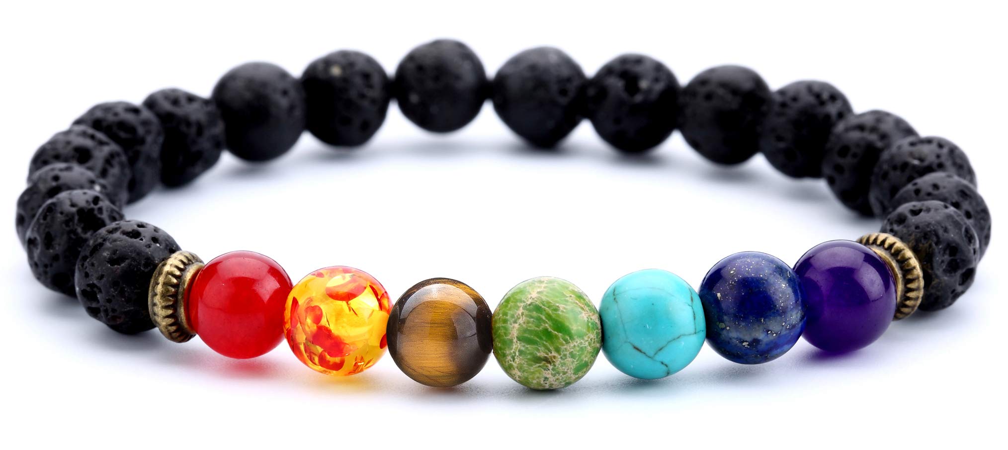 Hamoery Men Women 8mm Lava Rock 7 Chakra Beads Chakra Bracelet Braided Rope Natural Stone Yoga Bracelet Bangle