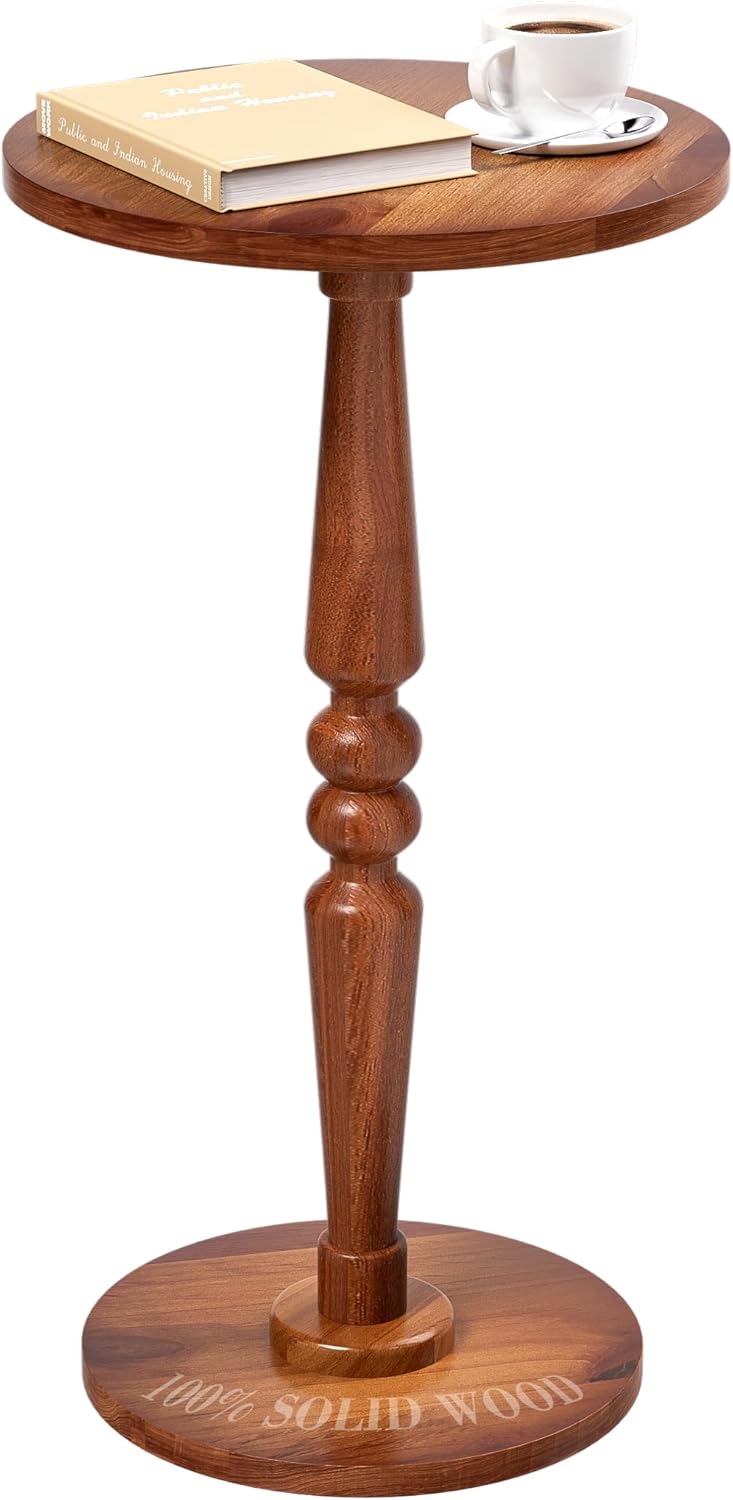 Small Wood Round Side Table - Modern Accent Nightstand Pedestal Table for Living Room, Bedroom - Compact Coffee Table, Tea Table, Drink Table, End Table for Small Spaces, Corners, Office