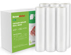 Bonsenkitchen Vacuum Sealer Rolls Bags, 6 Pack 3 Rolls 11" x 20' + 3 Rolls 8" x 20' Commercial Grade BPA Free Bag Rolls, Durable Customized Size Food Vac Bags for Storage and Sous Vide Cooking VB3211