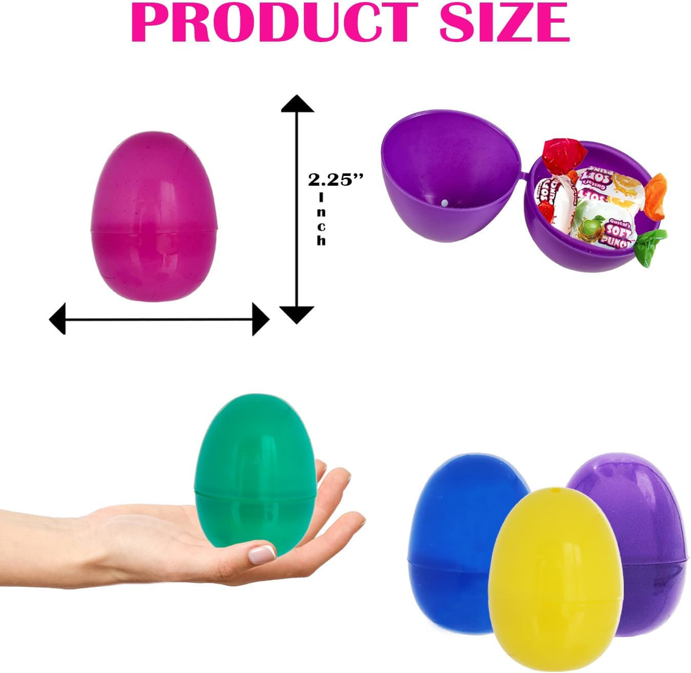 The Dreidel Company Fillable Easter Eggs 50 Pack with Hinge Bulk Colorful Bright Plastic Easter Eggs, Perfect for Easter Egg Hunt, Suprise Egg, Easter Hunt, 2.25" Assorted Colors (50-Pack)