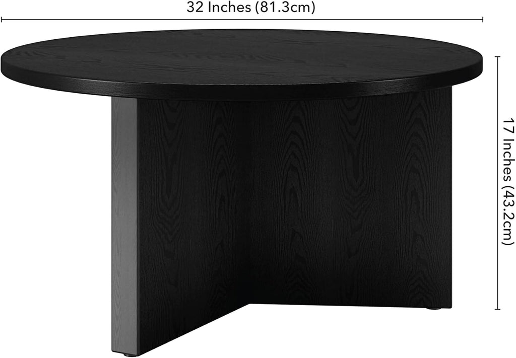 Henn&Hart 32" Wide Round Coffee Table in Black Grain, for Home, Living Room, Bedroom, Entertainment or Office