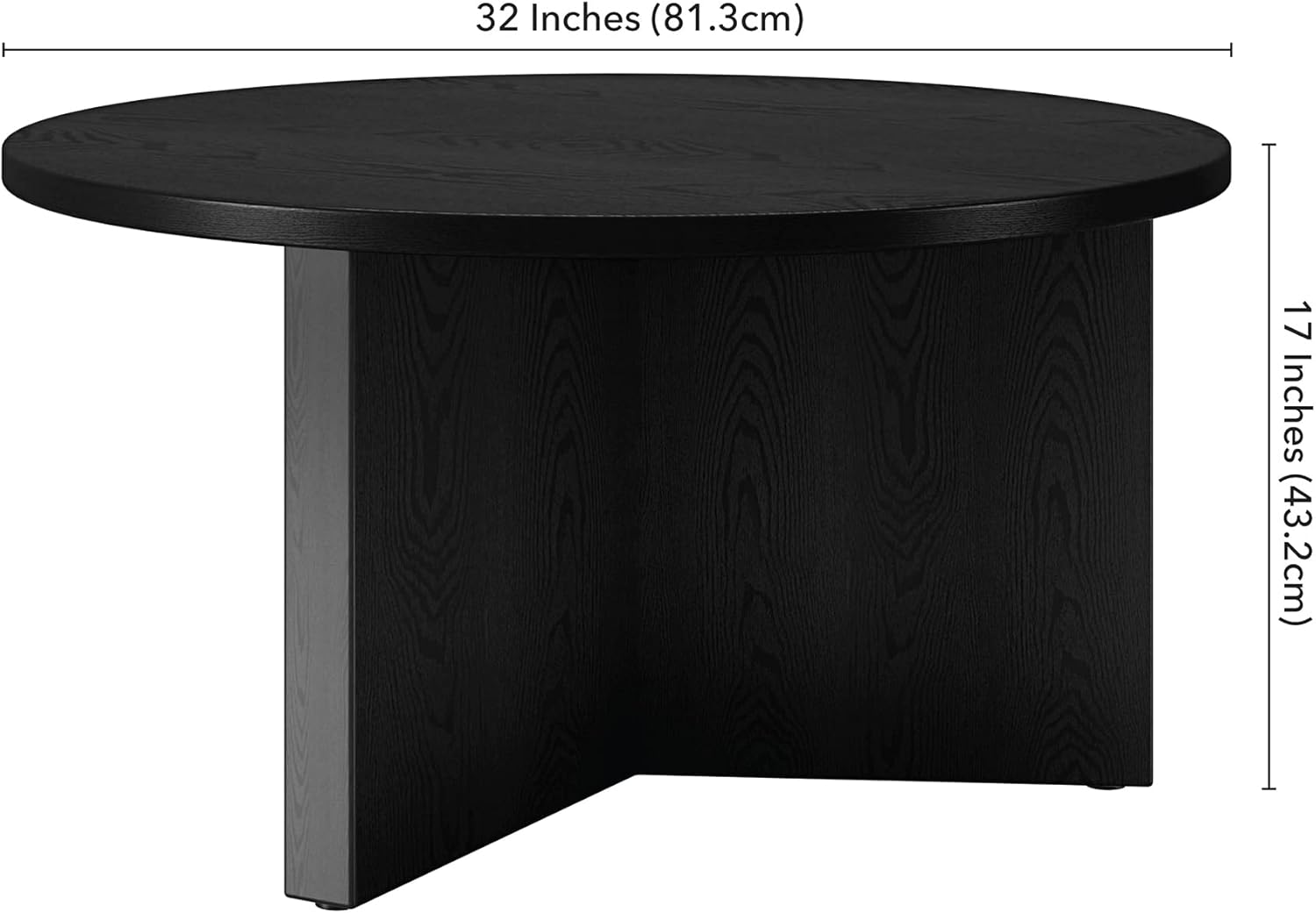 Henn&Hart 32" Wide Round Coffee Table in Black Grain, for Home, Living Room, Bedroom, Entertainment or Office