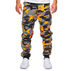 GOFULY Mens Cargo Pants Baggy Camo Print Fashion Drawstring Ripstop Stretch Mens Sweatpants Tall Pockets Graphic Work Pants for Men Big and Tall Plus Size Hiking Pants Men Slim Orange L