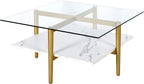 Otto 32" Wide Square Coffee Table with Faux Marble Shelf in Brass