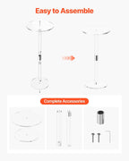 VEVOR Acrylic Drink Table, Clear End Table Round Top with Solid Post, Modern Acrylic Cake Table Stand, Transparent Side Desk for Coffee, Drink, Food, Snack, Easy Assembly, 10 x 10 x 21.3 in (Clear)