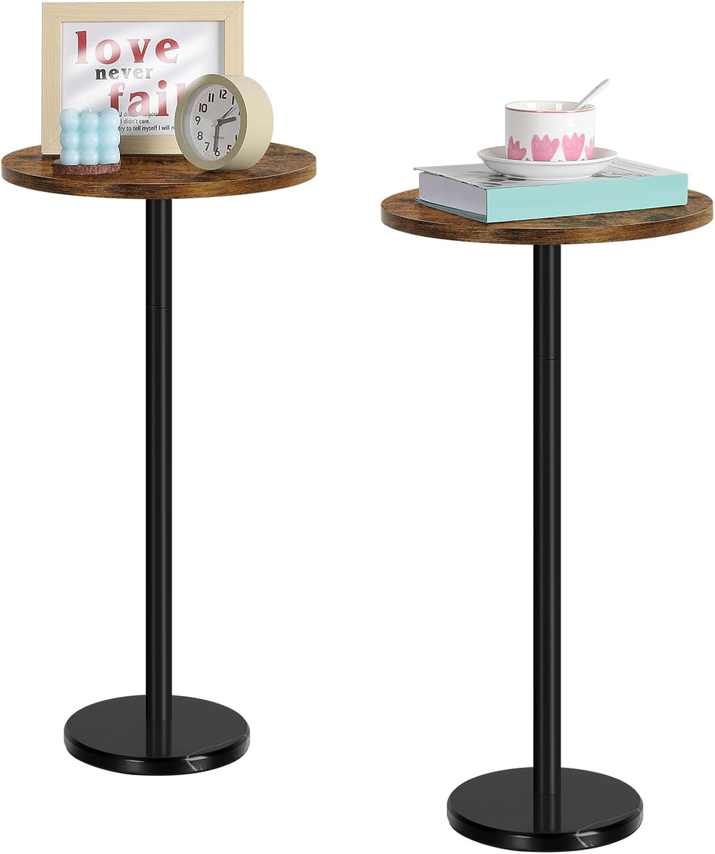 Round Side Table Set of 2 Small Drink Pedestal Accent End Coffee Cocktail Table with Marble Base for Small Spaces Living Room Sofa Outdoor Brown and Black