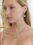 Mariell Rose Gold Vintage Crystal Necklace and Earrings Wedding Jewelry Set for Brides, Bridesmaids, Prom