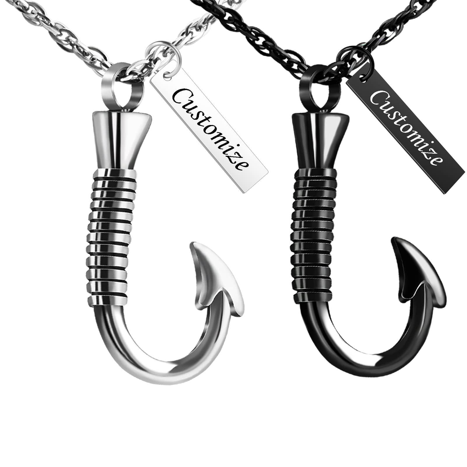 abooxiu Fishing Hook Urn Necklace for Ashes Fish Hook Stainless Steel Cremation Jewelry Memorial Pendant Keepsake for Men