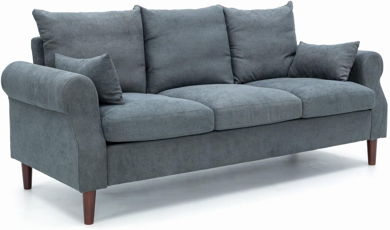 Panana 2 Piece Upholstered 3-Seat Sofa and Loveseat Sofa Set (Grey - Scroll Arm)