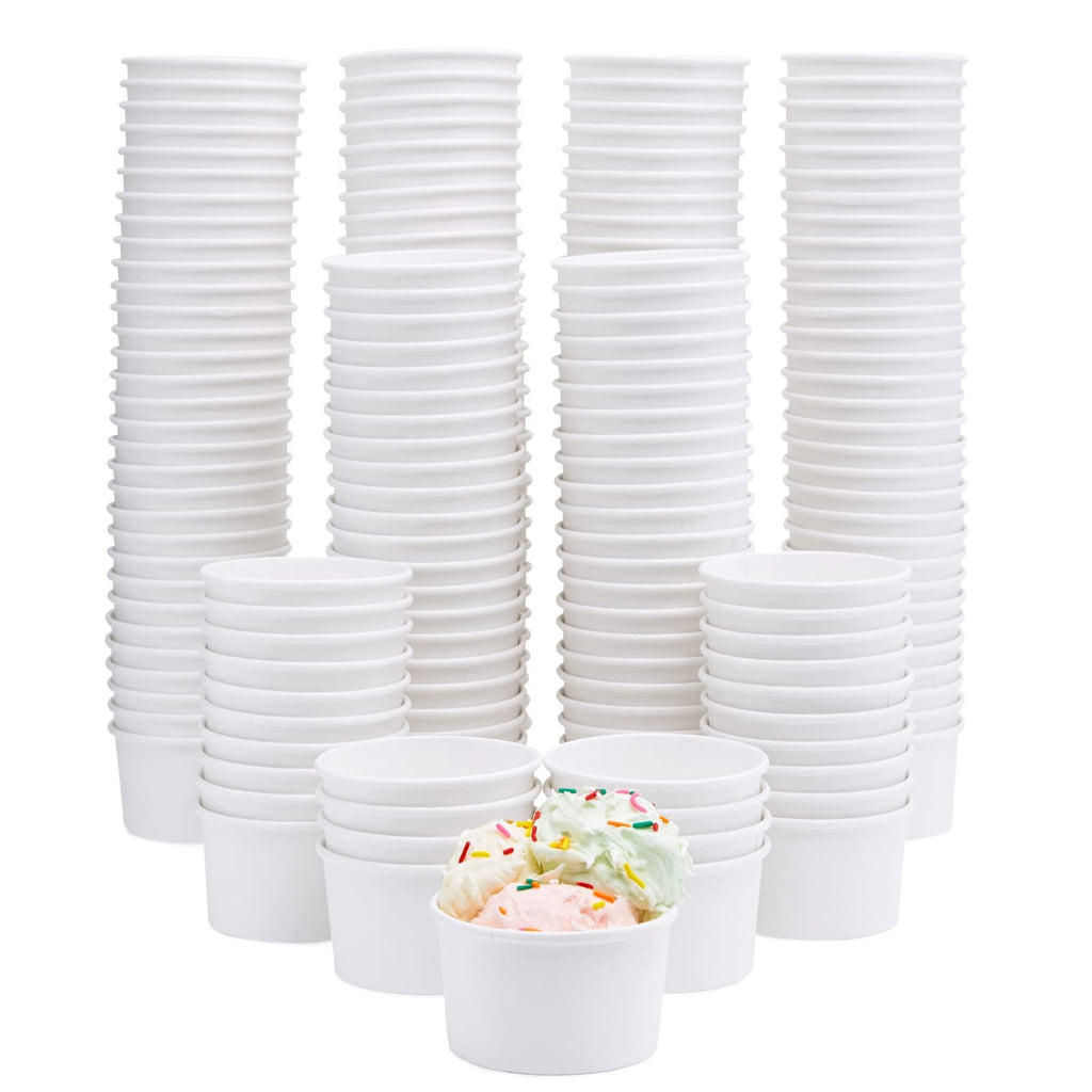 Stockroom Plus 200-Pack Paper Ice Cream Cups - Bulk 8 oz - Disposable Ice Cream Bowls Bulk or Parties - White Ice Cream Cups Disposable