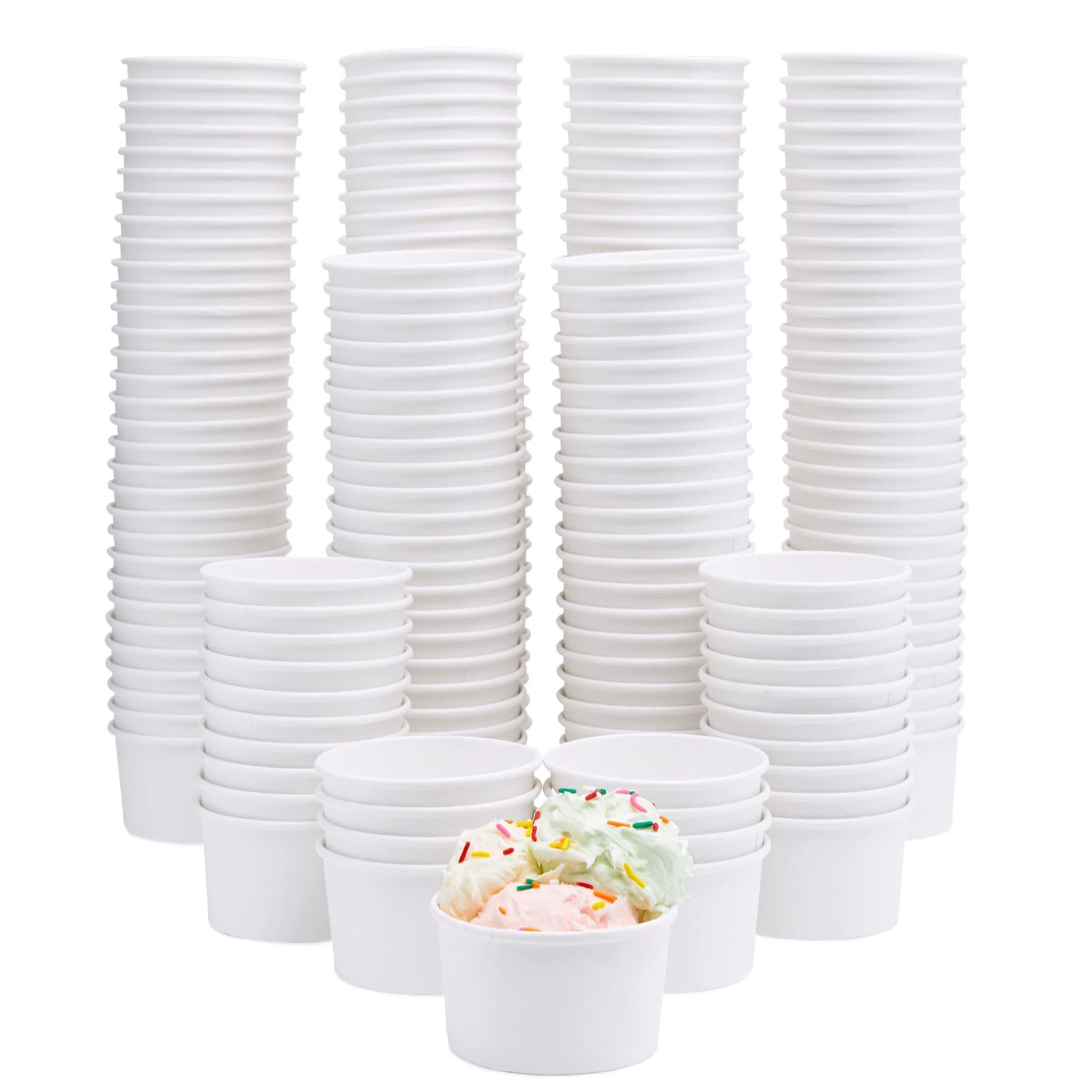Stockroom Plus 200-Pack Paper Ice Cream Cups - Bulk 8 oz - Disposable Ice Cream Bowls Bulk or Parties - White Ice Cream Cups Disposable