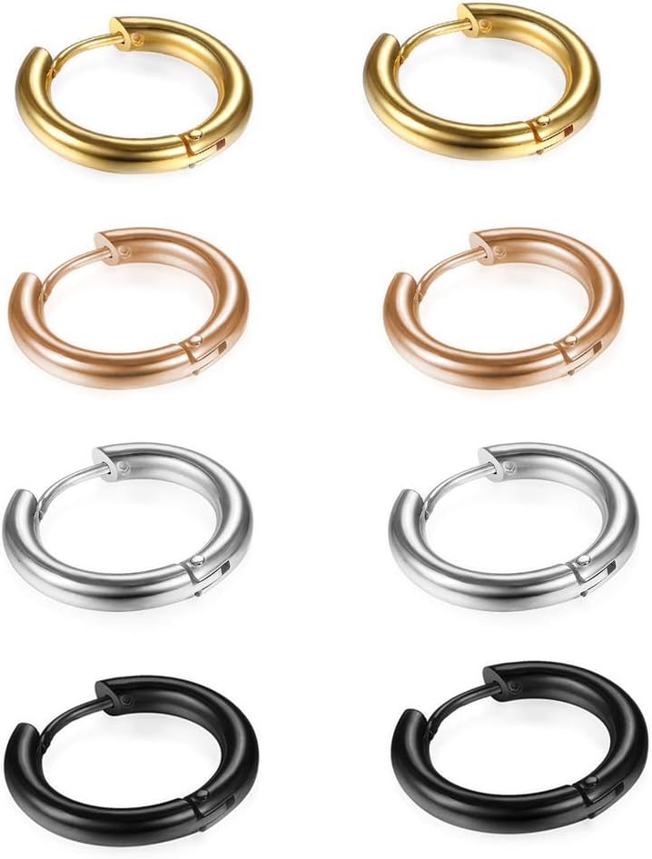 316L Surgical Stainless Steel Huggie Hoop Earrings 6mm 8mm 10mm 11mm 12mm 14mm Hypoallergenic Earrings Hoop Cartilage Helix Lobes Hinged Sleeper Earrings For Men Women