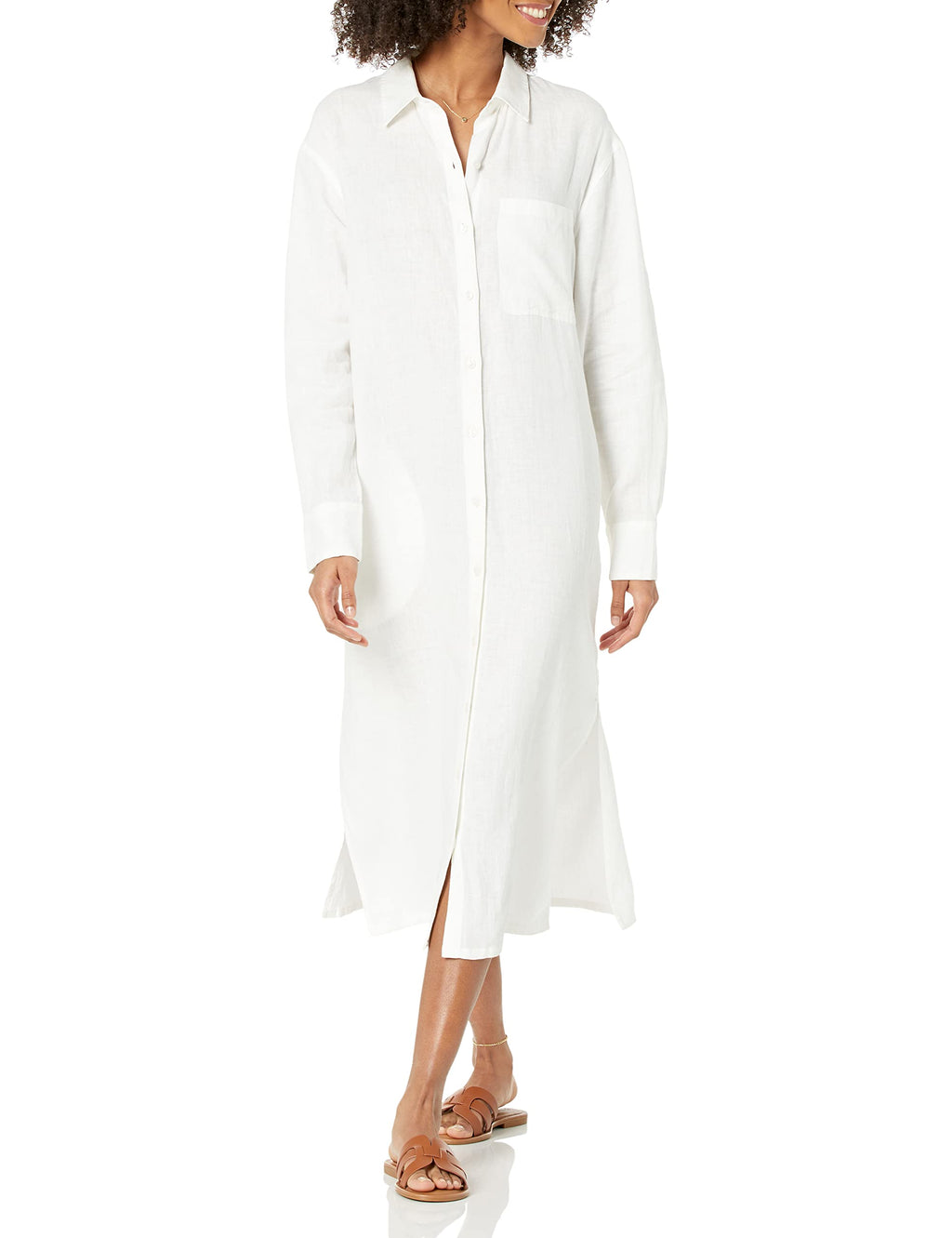 The Drop Women's Fiona Relaxed Linen Midi Shirt Dress, White, 3X, Plus Size