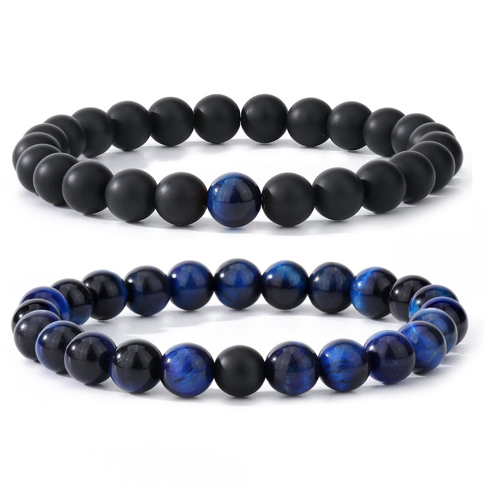 MengPa Mens Beaded Bracelets Couples Matching Bracelet Set Lava Rock Beads for Women Stone Jewelry