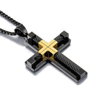 YL Men's Cross Necklace 316L Stainless Steel Large Jesus Christ Pendant Jewelry Rolo Chain for 24''