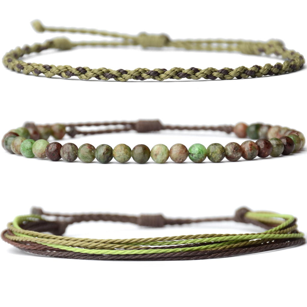 Handmade Natural Stone Beaded Healing Bracelet Gift for Men Adjustable Rope String Bracelet (Lava Rock, Adjustable)