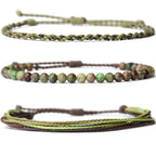 Handmade Natural Stone Beaded Healing Bracelet Gift for Men Adjustable Rope String Bracelet (Lava Rock, Adjustable)