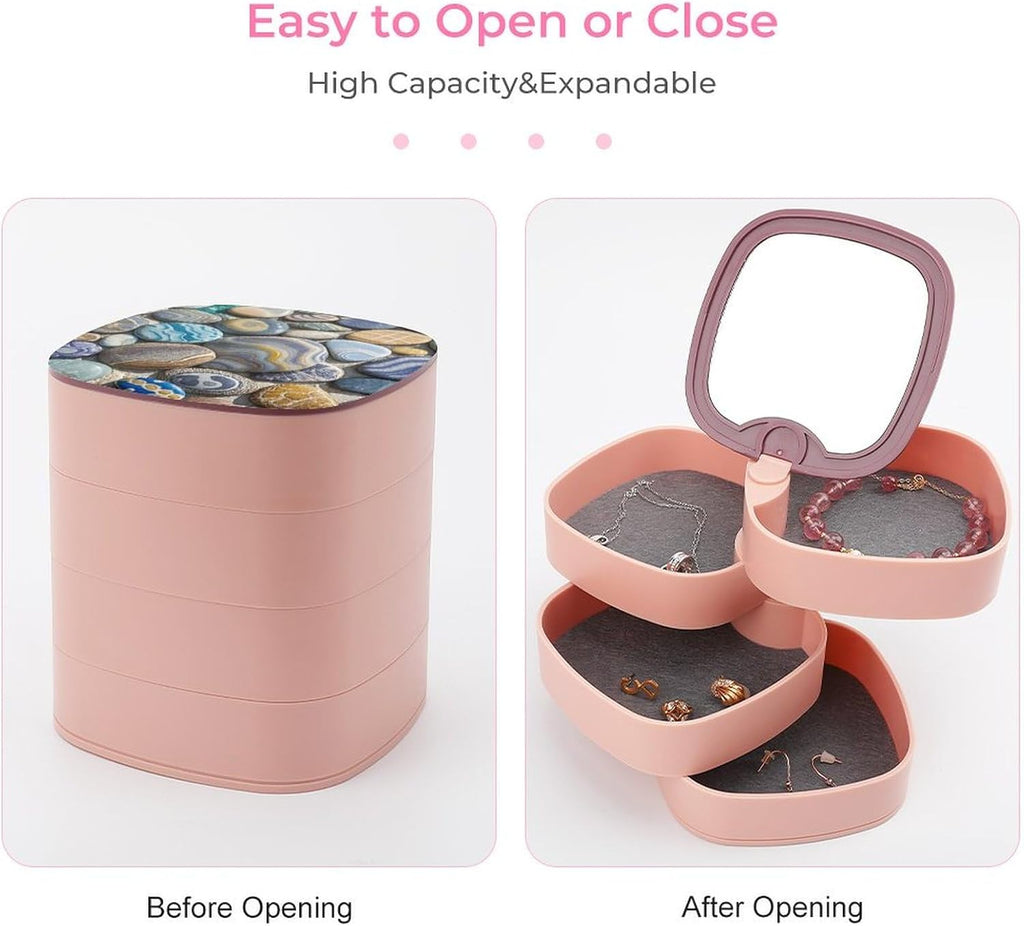 Jewelry Organizers Petoskey Stone Rotatable Jewelry Boxes 4-Layer Earring Holder for Women Travel Jewelry Case Organizer Tray for Rings Bracelets Necklaces Earrings Gifts