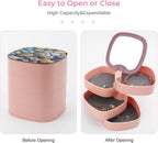 Jewelry Organizers Petoskey Stone Rotatable Jewelry Boxes 4-Layer Earring Holder for Women Travel Jewelry Case Organizer Tray for Rings Bracelets Necklaces Earrings Gifts